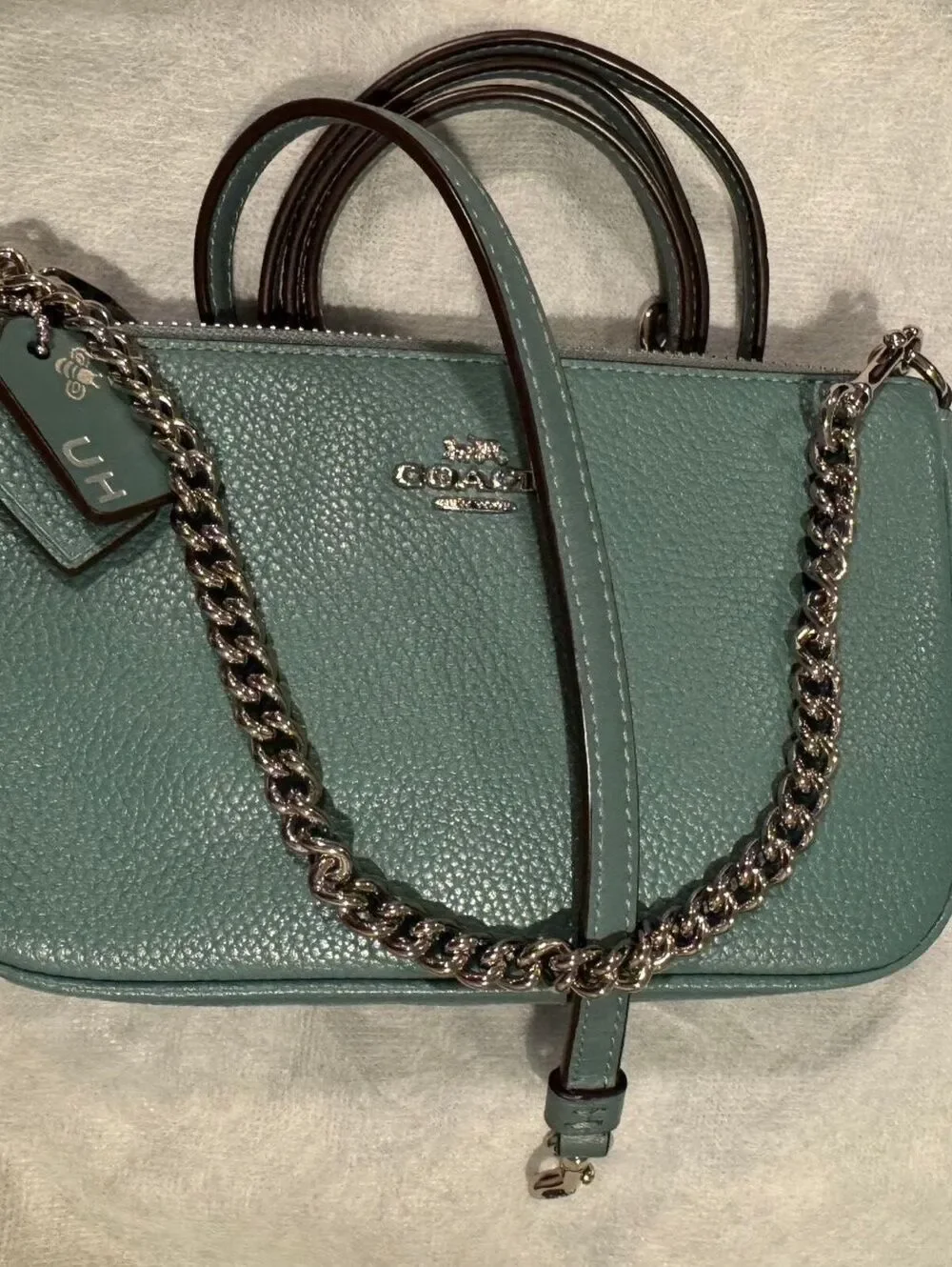 Coach Nolita 19 Peacock Teal Pebble Leather Wristlet Crossbody Bag F53077 NWOT